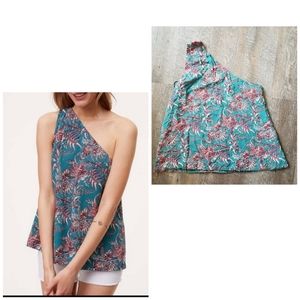 Loft floral leaf print one-shoulder top sz S